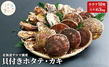 [国内消費拡大求む]先行予約 北海道サロマ湖産 貝付きホタテ10枚・カキ約3kg 魚貝類 かき 帆立 ほたて 海鮮 生牡蠣 牡蠣