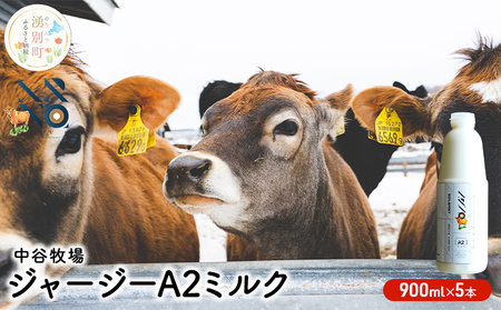 中谷牧場 ジャージー A2ミルク 900ml×5本 ジャージー牛 やさしい 国産 オホーツク北海道 牛乳北海道産 ジャージー牛乳 飲み物 朝食 生乳 牧場のミルク 牧場の牛乳 こども 
