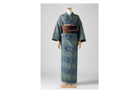 K-06　井原デニム着物　刺繍ボーダー　サイズL