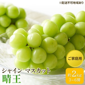 ぶどう 2026年 先行予約 ご家庭用 シャイン マスカット 晴王 3～6房 約2kg ブドウ 葡萄  岡山県産 国産 フルーツ 果物 太陽 美しい 外観 大粒 高糖度 種なし 皮ごと 弾力 食感 美味しい