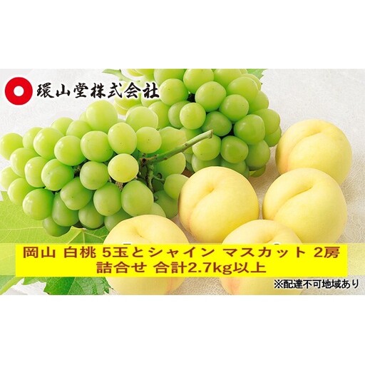 桃 ぶどう 2026年 先行予約 岡山 白桃 5玉とシャイン マスカット 2房 詰合せ 合計2.7kg以上 もも 葡萄 岡山県産 国産 フルーツ 果物 ギフト 環山堂