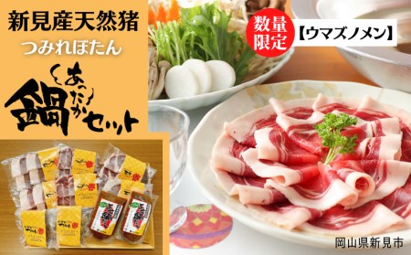 [数量限定ウマズノメン]新見産天然猪つみれぼたん鍋セット(猪肉・猪つみれ・味噌だし)[12〜3月限定]