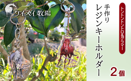 馬 たてがみ 尻尾 手作り レジン キーホルダー ２個(トントントントロ＆グラマー) オリジナル 