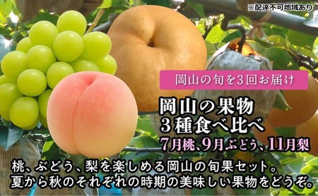 [2026年度発送]岡山の果物 3種 食べ比べ 3回 お届け 定期便 (7月桃・9月ぶどう・11月梨) もも モモ ブドウ 葡萄 梨 なし ナシ 岡山県産 国産 フルーツ 果物