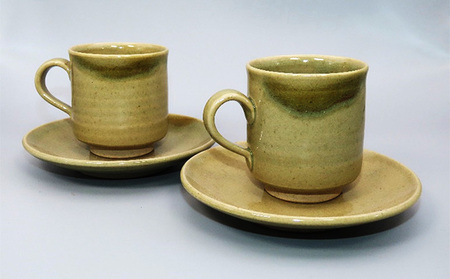 虫明焼 コーヒーカップ&ソーサー 2個組(曙窯 作) 工芸品 ティーカップ