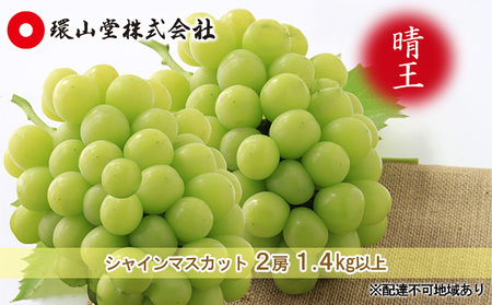 ぶどう 2024年 先行予約 シャイン マスカット 晴王 2房 合計1.4kg以上 マスカット ブドウ 葡萄  岡山県産 国産 フルーツ 果物 ギフト 環山堂