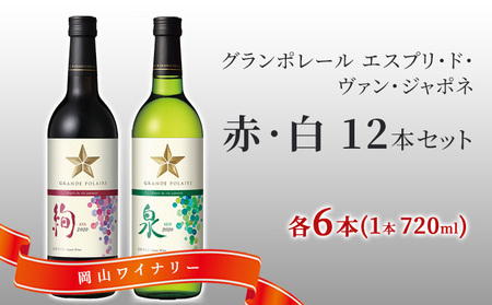 ワイン グランポレール エスプリ ド ヴァン ジャポネ 絢 -AYA-、泉 -SEN- 赤・白 12本セット（各1本 720ml）赤ワイン 白ワイン サッポロビール 岡山ワイナリー ワインセット 国産ワイン 家飲み 