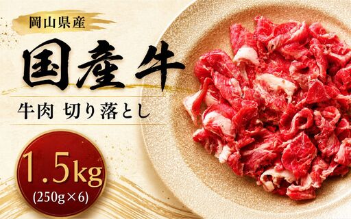 岡山県産 国産牛 牛肉 切り落とし 1.5kg(250g×6) 岡山県産 国産牛 ギフト お歳暮 プレゼント [ymmt006-01]
