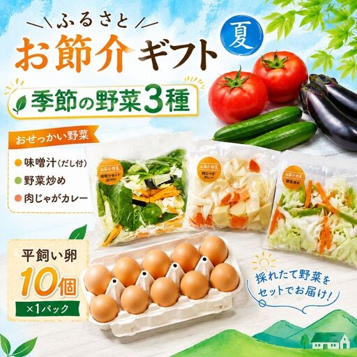 ふるさとお節介ギフト[夏] (2026年7月上旬〜8月下旬発送予定) / 先行予約 産地直送 農家 新鮮 あぐりガーデン 夏野菜 カット野菜 国産 たまご 平飼い卵 岡山県 真庭市 yasai034 [配送不可地域:北海道/沖縄県/離島] [jujy091-01]