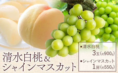 [先行予約]清水 白桃 3玉 計約900g(1玉約300g)シャインマスカット 晴王 1房 550g以上 もも 葡萄 詰合せ 桃茂実苑[2026年7月中旬-8月上旬頃出荷][配送不可地域あり]