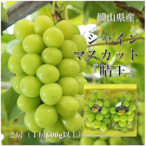 [令和6年発送・先行予約]岡山県産 シャインマスカット(1房600g以上・晴王)2房 化粧箱入り