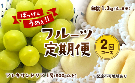 [2025年 先行予約] ぶどう 桃 ぼっけぇうめぇ フルーツ 定期便 2回 コース ( マスカットオブアレキサンドリア ・ 白桃 )[2025年7月-9月出荷] 岡山県産 フルーツ 果物 数量限定 里庄町