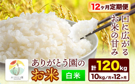 【12ヶ月定期便】ありがとう園の白米 10kg
