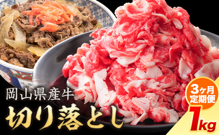 【3ヶ月定期便】岡山県産牛 切り落とし 交雑牛 1kg お試し 大容量