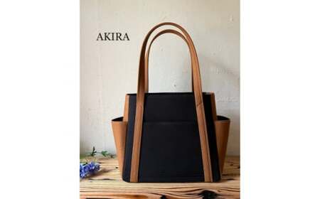 [2026年6月上旬発送開始][ AKIRA オリジナル][マツコの知らない世界 で紹介されました!]中型レディストートバッグ ダブルポケット 黒帆布×ダークブラウン帆布 多収納 6ポケット 軽量 軽い 日本製 キャンバス 通勤 通学 大容量 上質 カジュアル オシャレ レディース カバン 鞄 バック