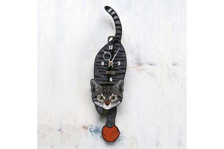 キジトラ(子猫)-猫の振り子時計(手に持たせるものを15種類の中から選べる) C-CC-007A