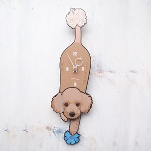 茶プードル-犬の振り子時計(手に持たせるものを15種類の中から選べる) C