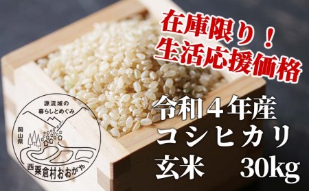 生活応援 玄米 30kg 令和4年産 コシヒカリ 岡山 「おおがや米」生産