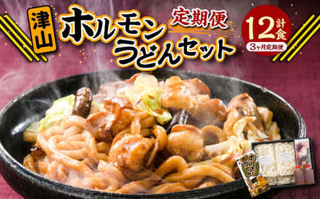 [3ヶ月定期便]ご当地グルメ 津山 ホルモンうどん セット (4人前×3回) 計12食 / 3回定期便 うどん 国産牛肉 国産牛 ホルモン 牛ホルモン 肉 お肉 タレ付き 甘辛 レシピ付き グルメ セット 定期便 岡山県 美咲町 冷凍