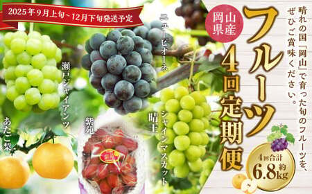 [4回定期便]岡山県産 フルーツ定期便コース (ニューピオーネ ・ シャインマスカット ・ 紫苑 ・ あたご梨) [2025年9月上旬発送開始] / 4回 葡萄 ぶどう マスカット 晴王 梨 なし 果物 果実 フルーツ 旬 岡山県 美咲町 冷蔵 常温