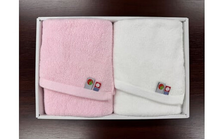折り鶴再生甘撚りフェイスタオルセット ピンク、ホワイト2枚セット
