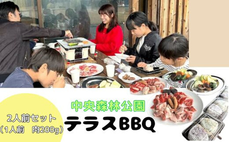 中央森林公園 テラスBBQ 2人前セット (1人前 肉200g) ランチ 手ぶら お手軽 バーベキュー