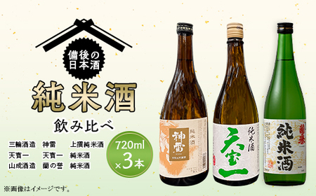 [びんご圏域連携]備後の日本酒『純米酒』飲み比べセット 上撰純米酒 神雷 天寶一 蘭の誉 720ml 3本 セット お酒 日本酒 酒 飲み比べ 三輪酒造 山成酒造 人気 おすすめ びんご 備後 井原市 神石高原町 福山市 165002