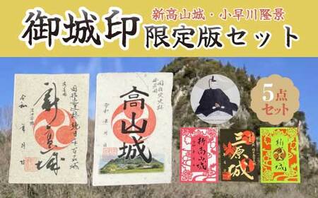御城印限定版切り絵5枚セット ≪新高山城・高山城・三原城・切り絵赤・切り絵緑≫ 和柄 広島県三原市 110005