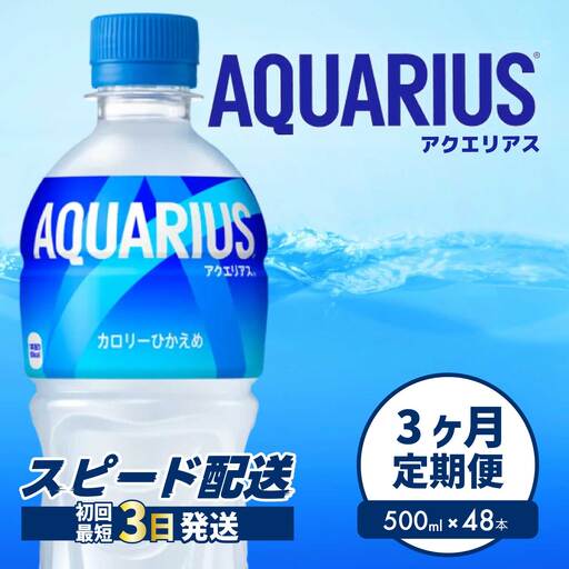【3か月定期便】アクエリアス PET 500ml×48本(２ケース) 最短3日で発送 スポーツドリンク スポーツ飲料 清涼飲料水 水分補給 ペットボトル 箱買い まとめ買い 014113