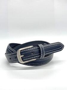 革工房いんのしま 牛革盛上太番手ステッチ内側飾りステッチベルト[色:紺]M寸