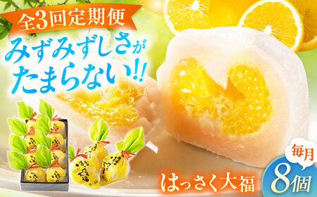 【3回定期便】お菓子 はっさく大福8個入　 お菓子 大福 八朔 柑橘 みかん オレンジ 餅 ギフト お取り寄せ スイーツ フルーツ大福 ご当地 菓子 おかし デザート 食品 人気 おすすめ 広島県福山市/株式会社虎屋本舗[BADH022]