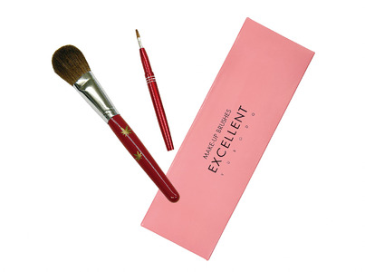 熊野化粧筆 2本セット Aタイプ[メイクブラシ 化粧筆 フェイスブラシ チークブラシ アイシャドウブラシ 熊野筆 伝統工芸 職人技 高級筆 セット ギフト 贈り物 ] 25-1