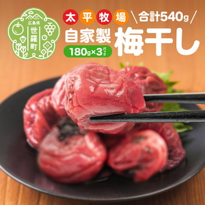 自家製梅干し×3パック 合計540g (180g×3) 世羅産 大粒 昔ながら すっぱい すっぱい梅 梅 梅干 ウメ しそ梅 うめ漬 赤しそ うめぼし おにぎり お弁当 A035-15
