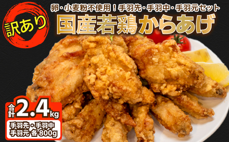 訳あり 唐揚げ 2.4kg 手羽先 手羽元 手羽中 ハーフ 各400g×2 GG006-x