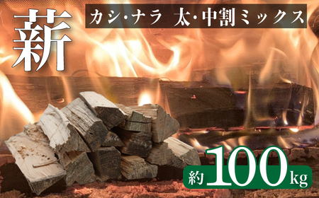 薪 【カシ・ナラ 太・中割り】 約100kg 薪 MZ002