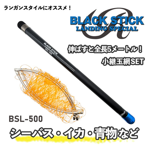 小継玉の柄セット ブラックスティック ルナヒサノ 500cm カーボン 伸縮式 タモ網 MG