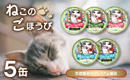 キャットフード 天然素材プレミアム猫缶「ねこのごほうび」5缶セット 下関 山口 KA4000