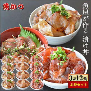 漬け丼 3種×4パック 計12食セット 冷凍 真空パック 小分け 海鮮丼 海鮮セット 海鮮丼 海鮮 さしみ 新鮮 魚屋の 冷凍 漬け丼 レトルト 宇部 旬の鮮魚 マグロ レトルト ひらまさ あじ 鯛 新鮮 ひらめ 詰め合わせ お楽しみづけ おさかな 味付き 鯛 