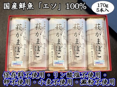 萩かまぼこ 170g 紅白5本【化粧箱入】（国産鮮魚エソ100％）