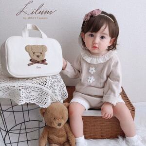 お名前刺繍入り もこもこテディベア おむつポーチ_雑貨・日用品 ベビー用品  _【1495501】