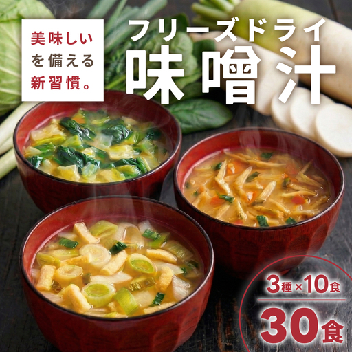 フリーズドライみそ汁3種30食セット ハチ食品株式会社 山口県 防府市 B41 味噌汁 みそ汁 インスタント 詰め合わせ 具沢山 野菜 焼きあご 常備食 時短