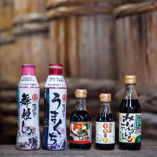 木桶で仕込む地産醤油。桑田醤油の人気&定番&防府天満宮コラボ!5種類っちゃセット 桑田醤油有限会社 山口県 防府市 A-C24 醤油 詰め合わせ 調味料 ぽん酢 ギフト 木桶仕込み 天然醸造 食べ比べ 甘口 濃厚 卵かけ
