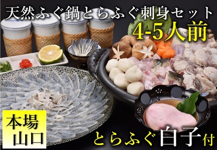 [配送日指定可] とらふぐ白子付き天然ふぐ鍋・とらふぐ刺身セット4-5人前 天然 ま 鍋用 アラ ツミレ 皮湯引き ヒレ トラフグ フグ 最高級 父の日 母の日 イベント お中元 お歳暮 贈答用 ギフト 熨斗 のし 大人気 山口県 本場トラフグ 職人 板前 専門店 (1379)