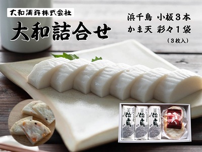 かまぼこ 蒲鉾 鮮魚 エソ 天ぷら 詰め合わせ 焼抜き蒲鉾 仙崎 浜千鳥 大和蒲鉾 小板130g×3本 かま天 (彩々) 4枚入り 1パック (1128)