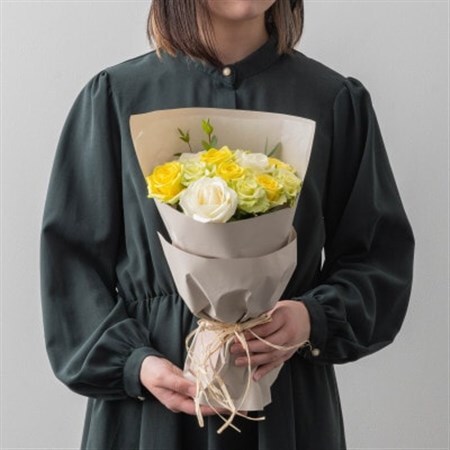ホシファーム　フリルブーケ　ホワイトイエロー　グリーン12本_花・観葉植物  花 _【配送不可地域：離島】【1465227】