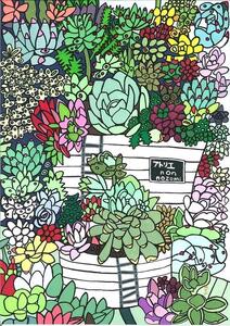タニク植物の花にサボテンの花畑〔複製画(A4サイズ)〕(額なし)絵:徳原望