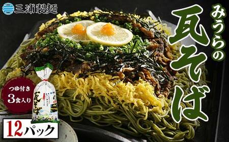 みうらの瓦そば3食入り つゆ付き 12パックセット 蕎麦 そば 瓦そば つゆ セット 抹茶 蒸し麺 麺 麺類 食品 F6L-035