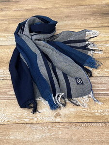 徳島市産 正藍先絲染 和田縞ストール [濃藍縞]