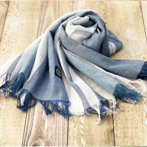 徳島市産 正藍先絲染 和田縞ストール [明藍縞]