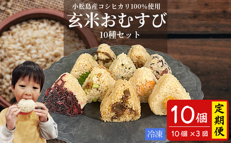 定期便 玄米おむすび 10種セット 10個×3回 国産 冷凍 おにぎり おにぎり おにぎり おにぎり おにぎり